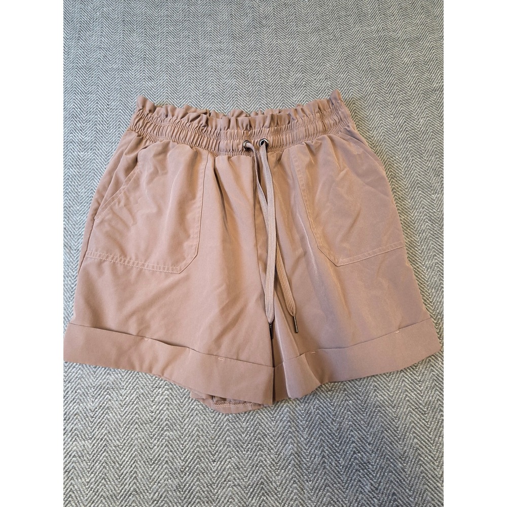 Danskin Paperbag Shorts Women's Medium Mauve Pockets Cuffed Hem Drawstring Waist